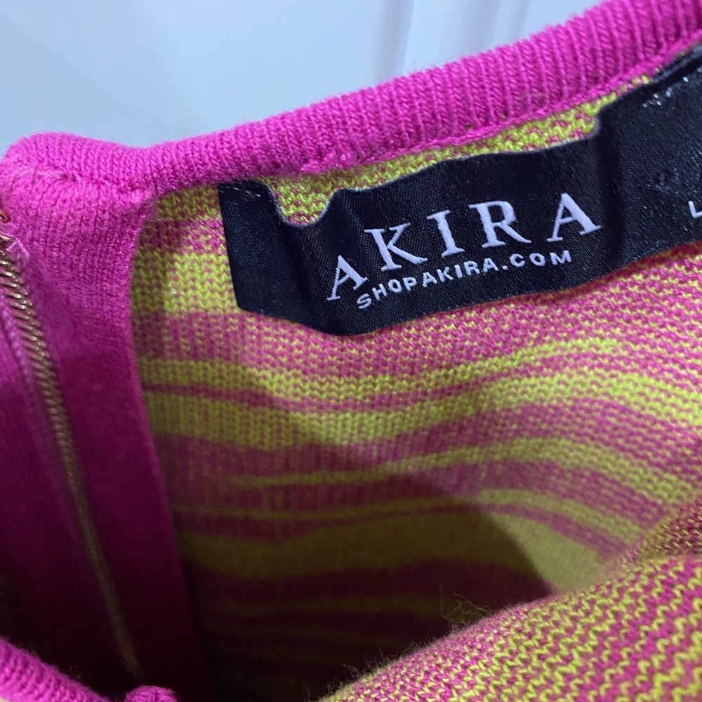 AKIRA Woman’s Large Vibrant Purple and Neon Green Zebra Midi Dress - Picture 3 of 5
